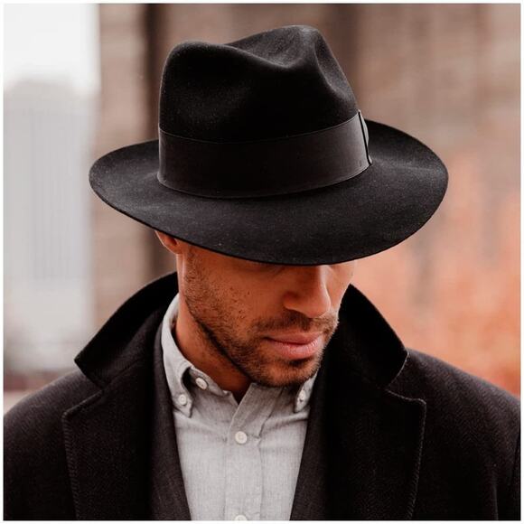 Stetson Temple Royal DeLuxe Fur Felt Hat Black Size 6 7/8 Feather Accent - Picture 7 of 7